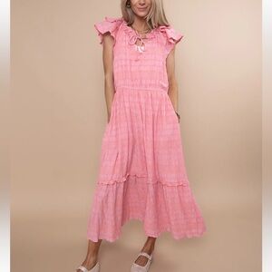 Shop Stevie Malia Pink Ruffled Flutter Sleeves Boho Midi Dress size M